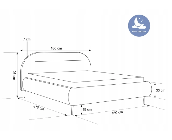 Sypialniane modne łóżko na wysokich nogach 160x200 Apolline II