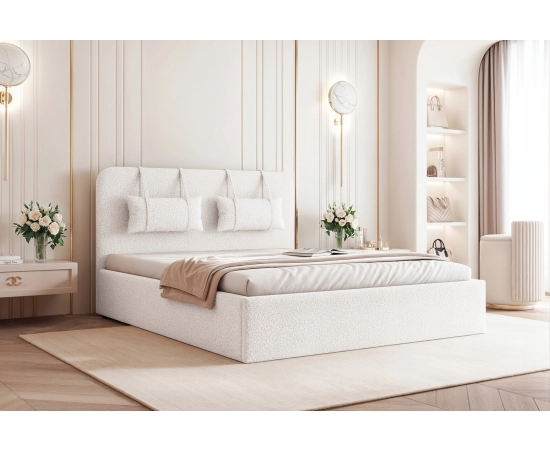 Eleganckie łóżko 160x200 tapicerowane z zagłówkiem i pojemnikiem Monti