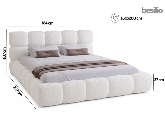 Łóżko boucle design nowoczesny pojemnik i stelaż 160x200 Boston