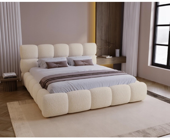 Łóżko boucle design nowoczesny pojemnik i stelaż 160x200 Boston