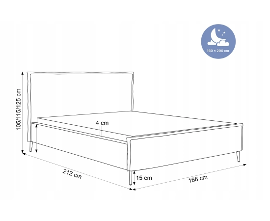 Łóżko tapicerowane ozdobne wezgłowie 160x200 na nogach Pillow II