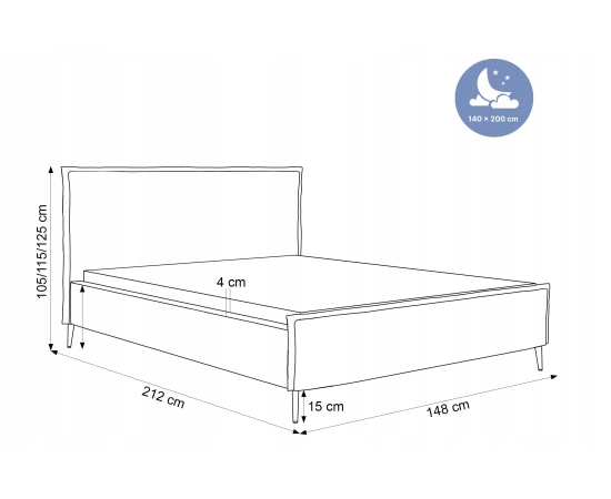 Podwójne tapicerowane łóżko ozdobne wezgłowie 140x200 na nogach Pillow II