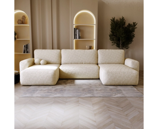 Narożnik w kształcie U tkanina boucle, okrągłe kształty Ornello U