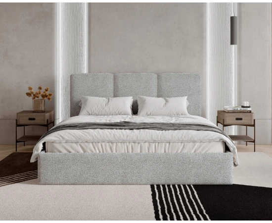 Modne łóżko slim do sypialni 180x200 z pojemnikiem i stelażem Mira boucle