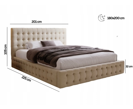 Sypialnia łóżko z pojemnikiem i stelażem pikowane z guzikami 180x200 Palmo