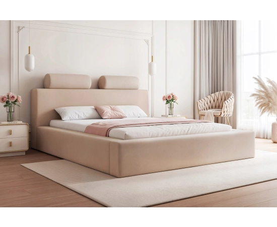 Podwójne łóżko 140x200 prosty design, wałki ozdobne na wezgłowiu Zaffiro