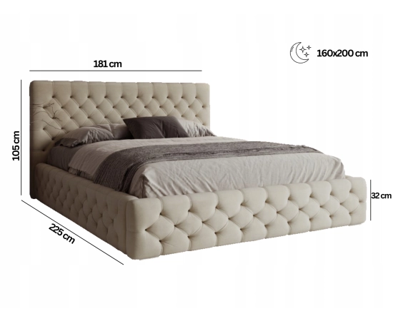 Łóżko tapicerowane całe pikowane 160x200 z pojemnikiem Chester