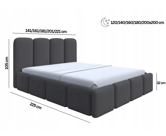 Duże łóżko chmurka z pojemnikiem i stelażem małżeńskie 200x200 Puffy