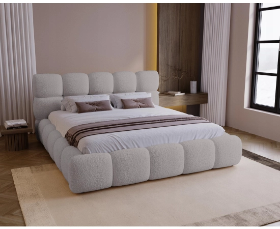 Łóżko boucle design nowoczesny pojemnik i stelaż 160x200 Boston