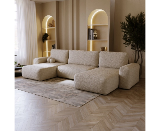 Narożnik w kształcie U tkanina boucle, okrągłe kształty Ornello U