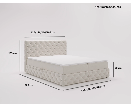 Łóżko pikowane kontynentalne z materacem i pojemnikiem 120x200 Imperia