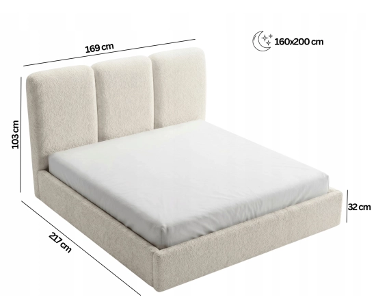 Łóżko sypialniane slim 160x200 z pojemnikiem i stelażem Mira boucle
