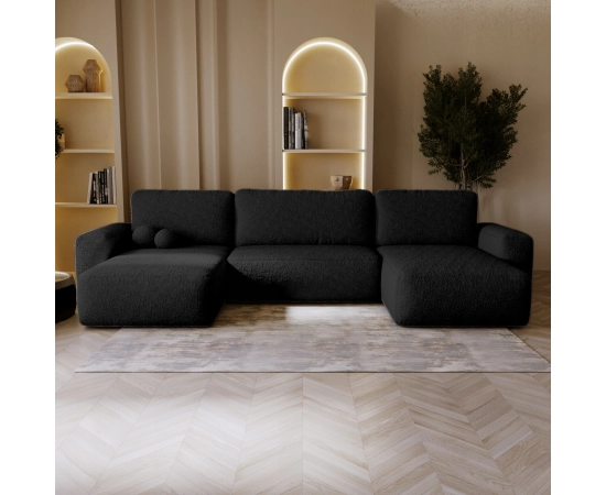 Narożnik w kształcie U tkanina boucle, okrągłe kształty Ornello U