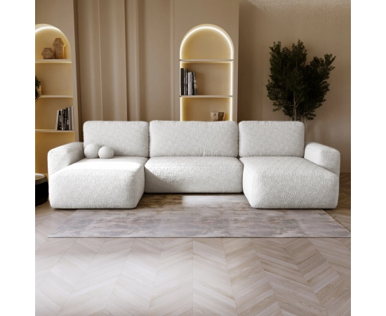 Narożnik w kształcie U tkanina boucle, okrągłe kształty Ornello U