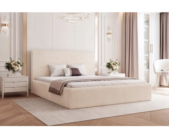 Łóżko sypialniane tapicerowane 160x200 prosty design, miękki sztruks Vienna