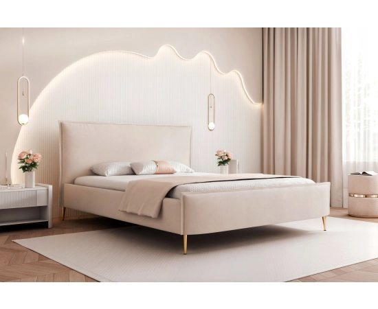 Łóżko tapicerowane ozdobne wezgłowie 180x200 na nogach velvet Pillow II