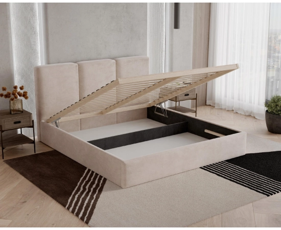 Łóżko sypialniane slim 160x200 z pojemnikiem i stelażem Mira boucle