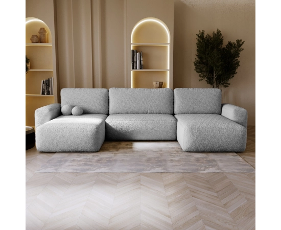 Narożnik w kształcie U tkanina boucle, okrągłe kształty Ornello U