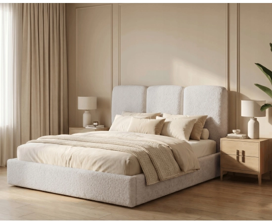 Łóżko sypialniane slim 160x200 z pojemnikiem i stelażem Mira boucle