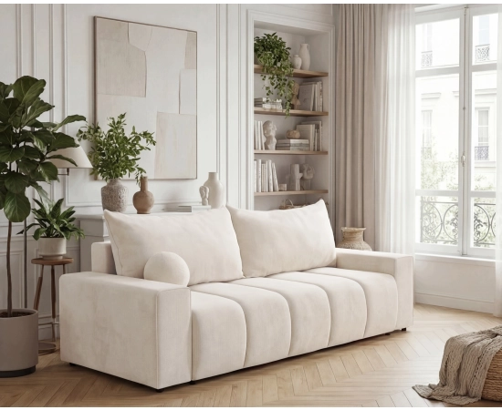 Nowoczesna sofa do salony obłe przeszycia na siedzisku Mavi