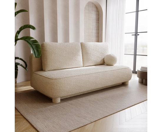 Sofa dwuosobowa okrągłe poduszki Toby tkanina boucle