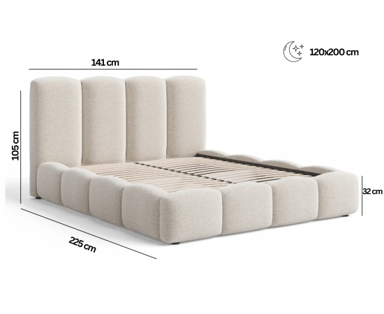 Młodzieżowe łóżko chmurka z pojemnikiem i stelażem 120x200 Fluffy