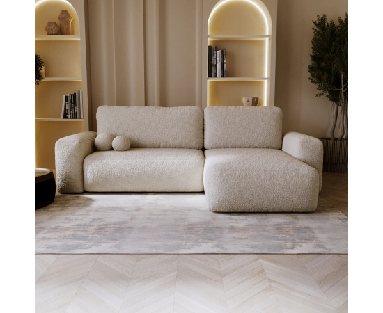 Narożnik z otomaną tkanina boucle, okrągłe kształty Ornello L