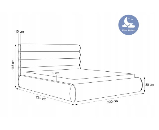 Obłe małżeńskie łóżko do sypialni 200x200 łóżko z pojemnikiem Marbella