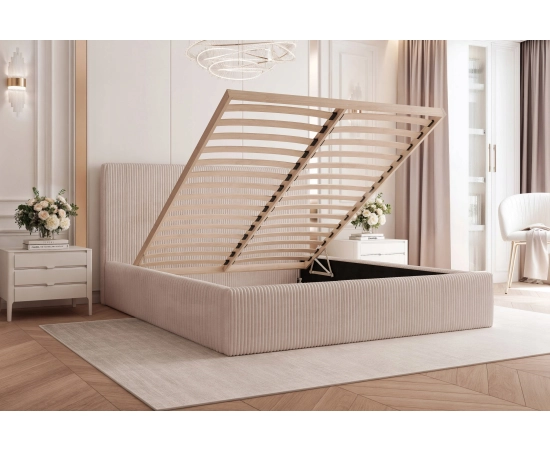 Łóżko sypialniane tapicerowane 160x200 prosty design, miękki sztruks Vienna