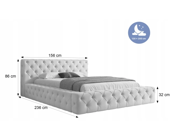 Łóżko pikowane chesterfield z grubymi boczkami 120x200 Clara