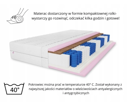Materac kieszeniowy pocket 90x200 twardość H3/H4 , dwustronny Relaxo 20 cm