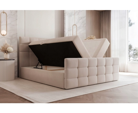 Tapicerowane łóżko Chesterfield 140x200 kontynentalne z materacem Viva