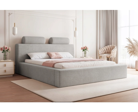 Podwójne łóżko 140x200 prosty design, wałki ozdobne na wezgłowiu Zaffiro