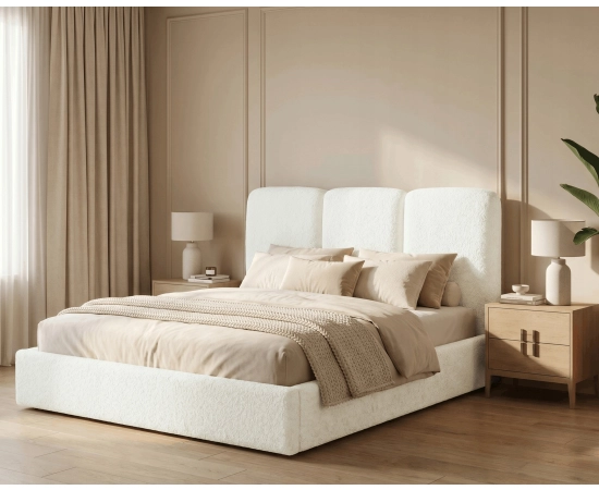 Łóżko sypialniane slim 160x200 z pojemnikiem i stelażem Mira boucle