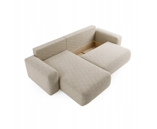 Narożnik z otomaną tkanina boucle, okrągłe kształty Ornello L