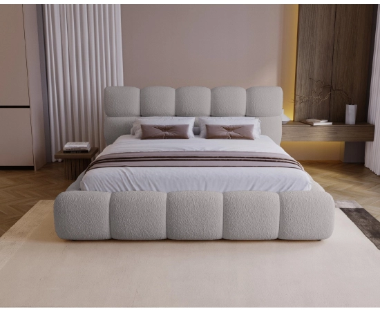 Łóżko boucle design nowoczesny pojemnik i stelaż 160x200 Boston