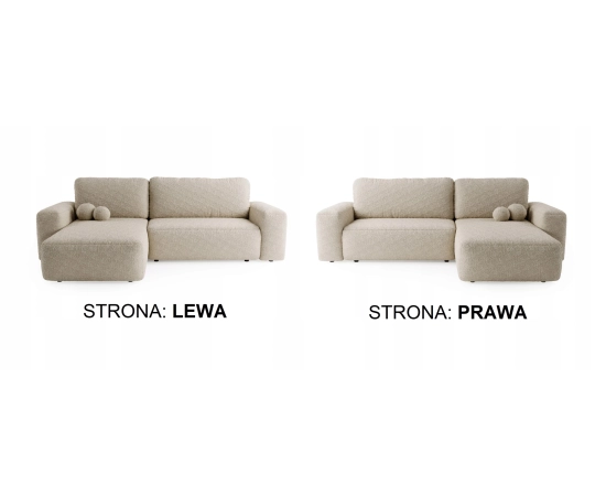 Narożnik z otomaną tkanina boucle, okrągłe kształty Ornello L