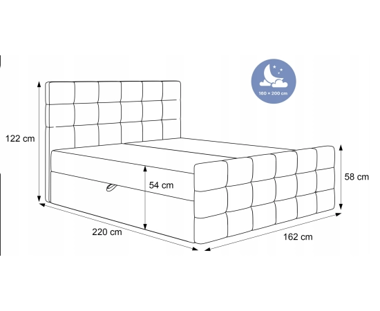 Stylowe łóżko Chesterfield kontynentalne 160x200 z materacem bonel Viva