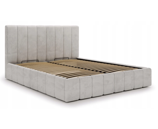 Łóżko tapicerowane z pojemnikiem i stelażem tkanina boucle 120x200 Lexy