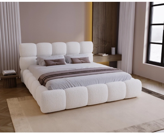 Łóżko boucle design nowoczesny pojemnik i stelaż 160x200 Boston