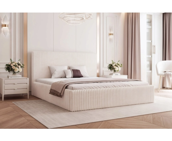 Łóżko sypialniane tapicerowane 160x200 prosty design, miękki sztruks Vienna