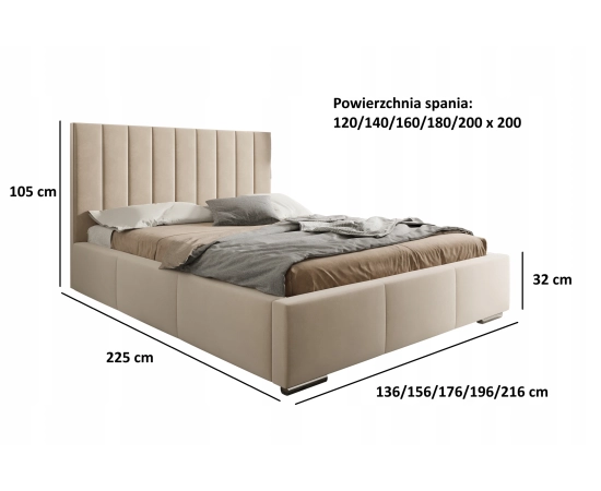 Tapicerowane łóżko sypialniane pojemnik stelaż metalowy Pola 120x200