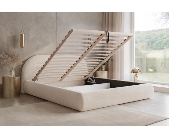 Duże modne łóżko małżeńskie 200x200 z dwoma pojemnikami Apolline