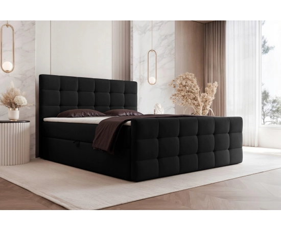 Tapicerowane łóżko Chesterfield 140x200 kontynentalne z materacem Viva