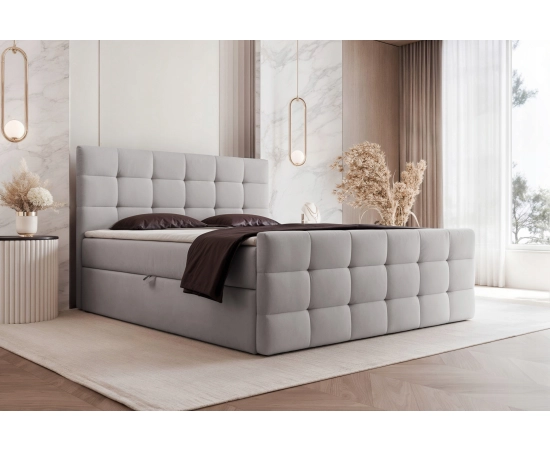 Tapicerowane łóżko Chesterfield 140x200 kontynentalne z materacem Viva
