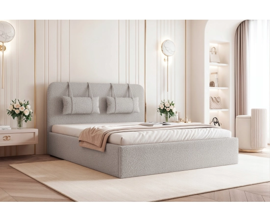 Eleganckie łóżko 160x200 tapicerowane z zagłówkiem i pojemnikiem Monti