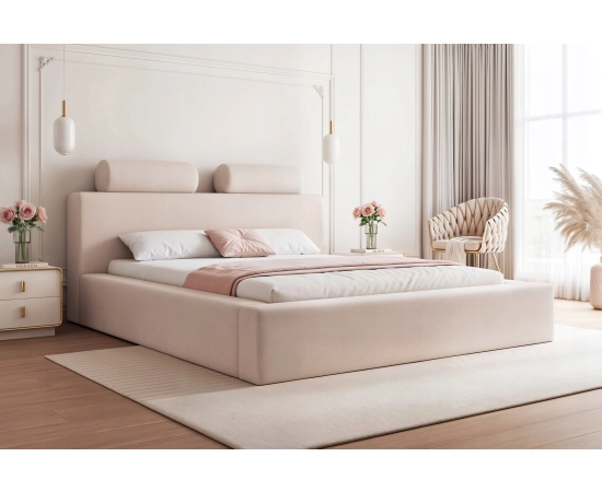 Podwójne łóżko 140x200 prosty design, wałki ozdobne na wezgłowiu Zaffiro