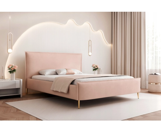 Łóżko tapicerowane ozdobne wezgłowie 180x200 na nogach velvet Pillow II