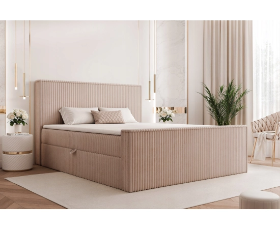 Eleganckie łóżko 160x200 kontynentalne z materacem i lamówką Lunara II