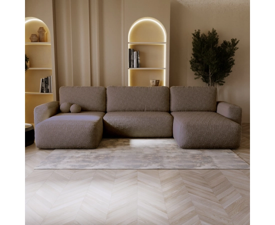 Narożnik w kształcie U tkanina boucle, okrągłe kształty Ornello U